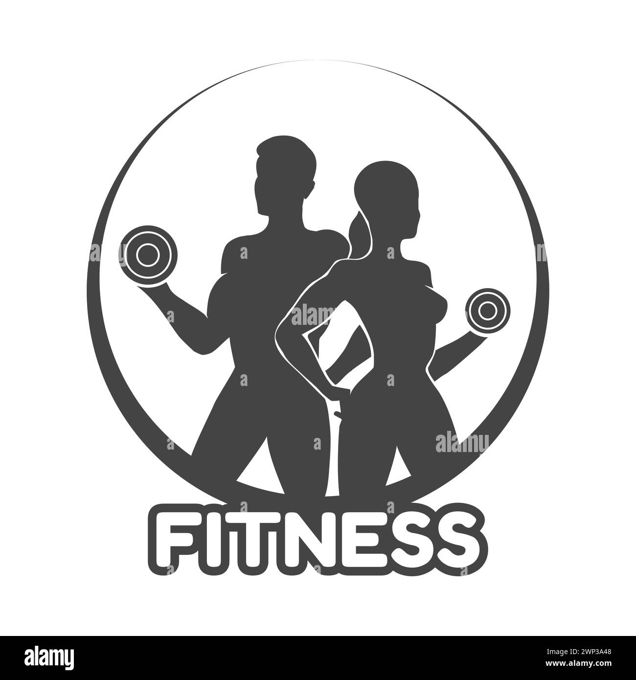 Modèle de conception de logo de fitness, conception pour gymnase et club de fitness. Logo avec exercice athlétique homme et femme. Illustration vectorielle. Aucune IA n'a été utilisée. Illustration de Vecteur