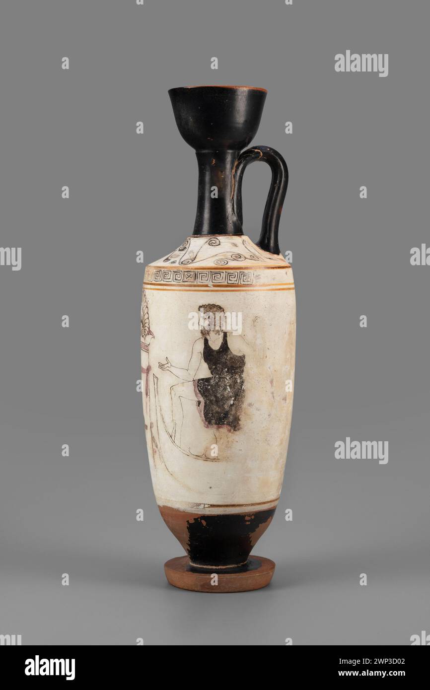 Plat peint grec ancien de 440 à 430 av. J.-C. représentant Charon atteignant une femme décédée, d'un atelier grenier, une partie de la collection de Witold Czartoryski, période classique, récipient rituel, stèle. Banque D'Images