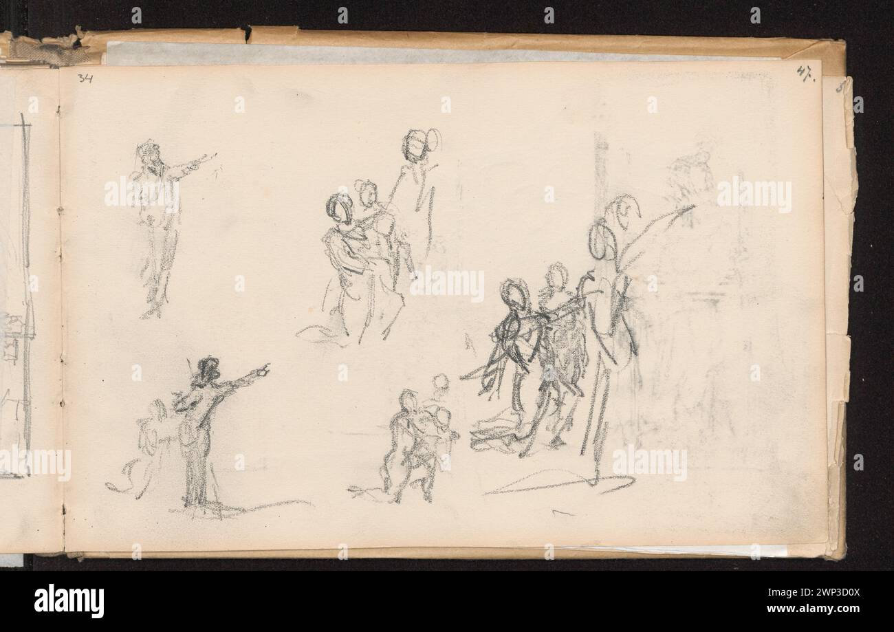 Croquis figuratifs ; verso : croquis de la composition de l'homme tirant sur Go Bili Ska-Bohdanowiczowa, Anna (1854-1893) ; 1884 (1884-00-00-1884-00-00) ; Renault, Wanda (1910-1990) - collection, scènes de genre, croquis figuratifs, achat (provenance) Banque D'Images