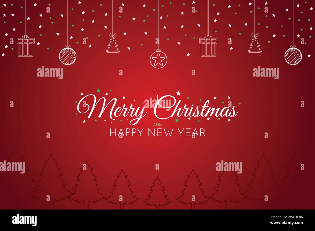 Joyeux Noël et bonne année affiche arbre de Noël avec étoile et éléments Illustration de Vecteur