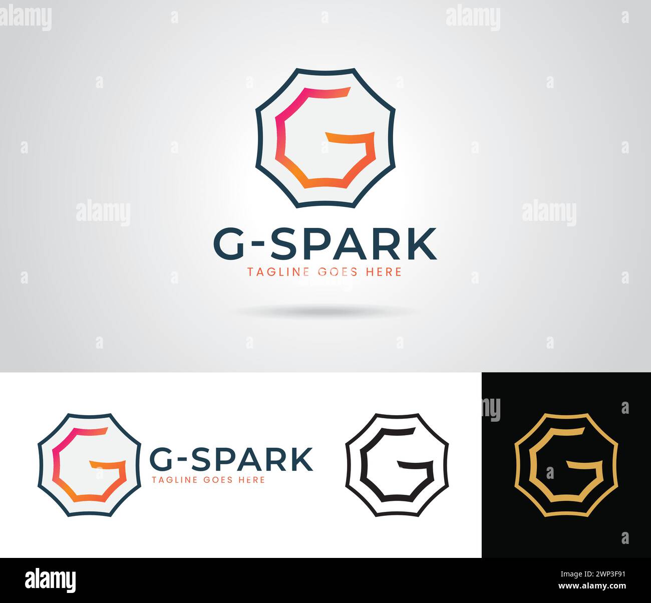 Conception de logo de lettre G avec des couleurs noires, orange et dorées, modèle vectoriel de logo d'entreprise Illustration de Vecteur