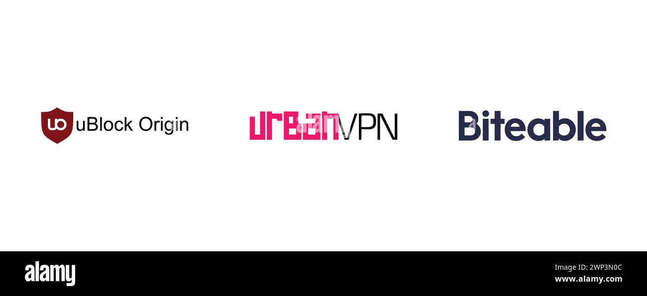 Biteable, uBlock Origin , Urban VPN. Collection du logo de la meilleure marque. Illustration de Vecteur