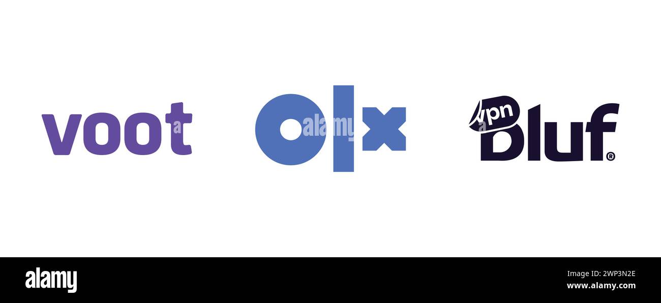 OLX, Voot, BlufVPN. Collection du logo de la meilleure marque. Illustration de Vecteur