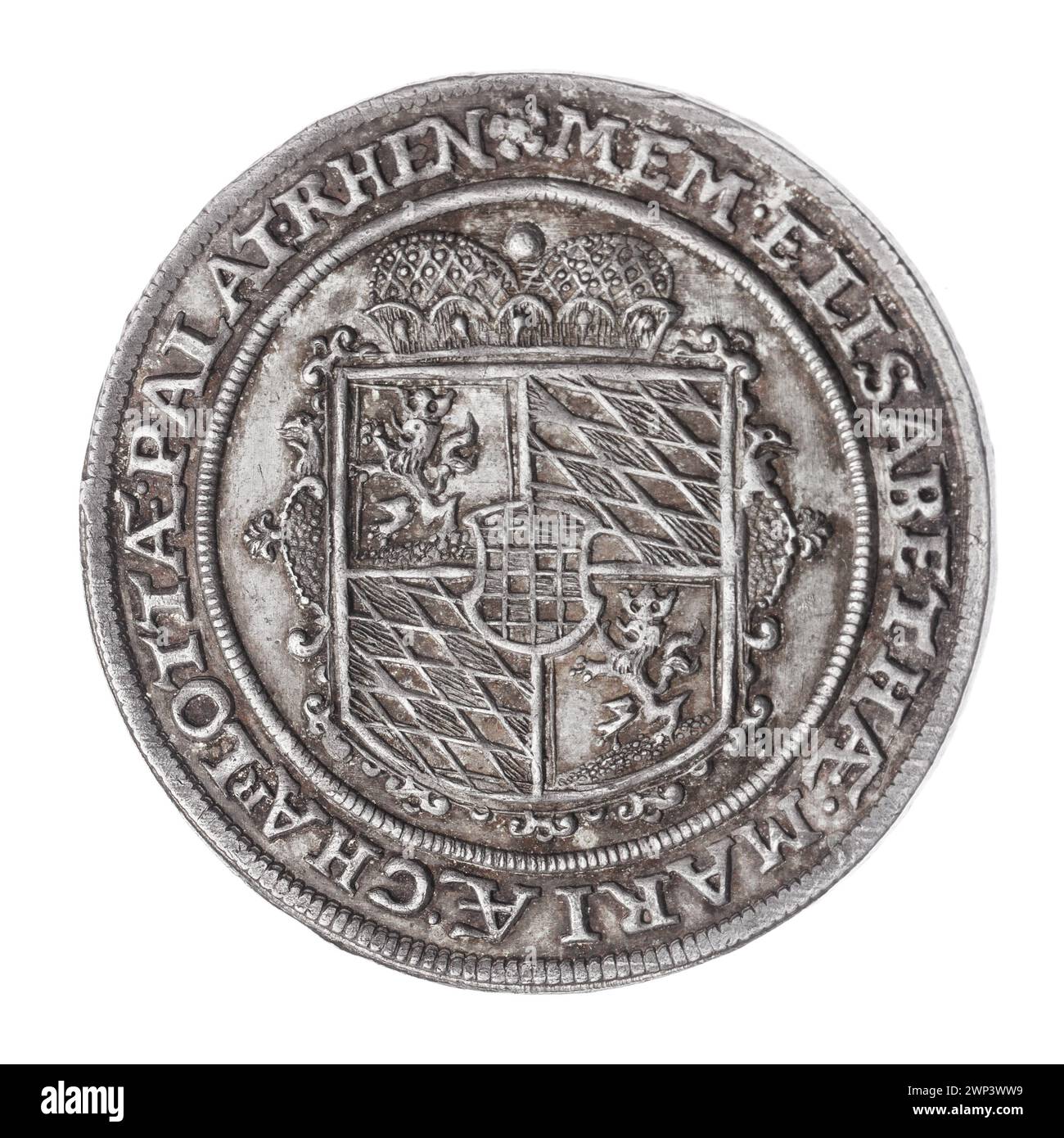 Un thaler circonstanciel pour El Bieta Maria Karolina Wittelsbach von Simmern Book Brzesko-Legnicka ; Jerzy III (ksi Brzesko-Legnicka-Wośowski ; 1611-1664) ; 1664 (1664-00-00-1664-00) ; Elżbieta Maria Karolina (duchesse de Brzeska - 1638-1664), R4 (rareté), Wittelsbach (armoiries), Wittelsbachowie (pièce de famille, cadeaux, pièces de monnaie), pièces de circonstancielles, cadeaux, inscriptions, inscriptions spéciales, armoiries multiples (iconogr.) , boucliers, armoiries, armoiries sous la mitre du prince Banque D'Images