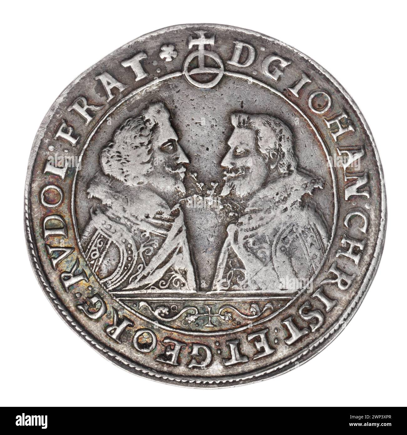 thaler ; Jan Christian (ksi Legnica-Brzeski ; 1591-1639), Jerzy Rudolf (KSI Legnica-Brzeski ; 1595-1653), Rieger, Hans (1580-1653) ; 1620 (1620-00-1620-00-00) ; Jan Christian (Prince de Brest - 1591-1639), Jan Christian (Prince de Brest - 1591-1639 Piastów) - iconographie, Jerzy Rudolf (Prince Legnica - 1595-1653), famille Jerzy Rudolf (Riconographie - 1595, Prince Riconographie - 1653) frères, deux bustes face à face, deux frères (iconogr.), duché de Brest (armoiries), duché de Legnica-Brzeskie (armoiries), buste, portraits, portraits, doubles portraits, portraits au para Banque D'Images