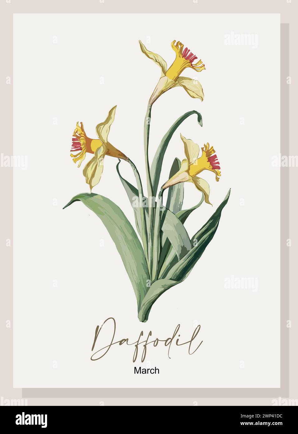 Jonquille mars mois de naissance fleur art mural, affiche Illustration de Vecteur