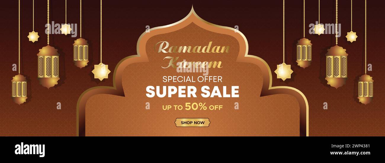 Ramadan Kareem Web fond Super bannière de vente avec podium pour l'affichage du produit. Ramadan Mega Big promotion offre spéciale islamique bannière Illustration de Vecteur