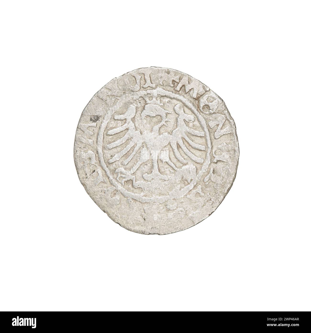 Penny de la couronne frappé sous le roi Zygmunt I Stary de Pologne, circulé entre 1506 et 1548 comme monnaie officielle. Banque D'Images