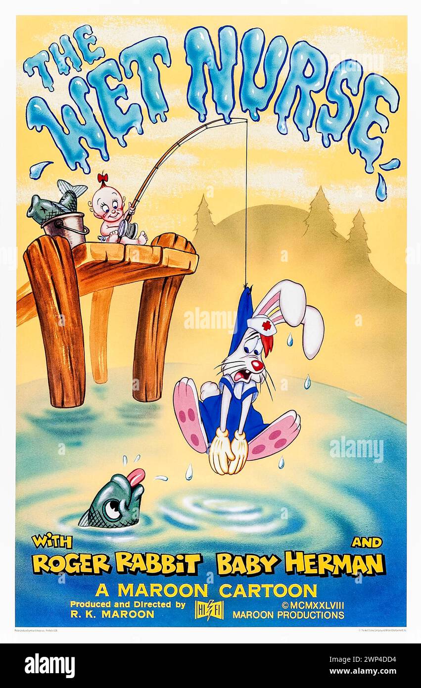 The Wet Nurse (1989) réalisé par R.K. Maroon et mettant en vedette Charles Fleischer et April Winchell. Alors qu'un jour, Roger tombe la tête sur les talons pour le superviseur des premiers soins, et ne voit pas que bébé Herman est coincé dans un nid de bébés alligators. Photographie d'une affiche originale US d'une feuille de 1989. ***USAGE ÉDITORIAL SEULEMENT*** crédit : BFA / Walt Disney Studios Banque D'Images