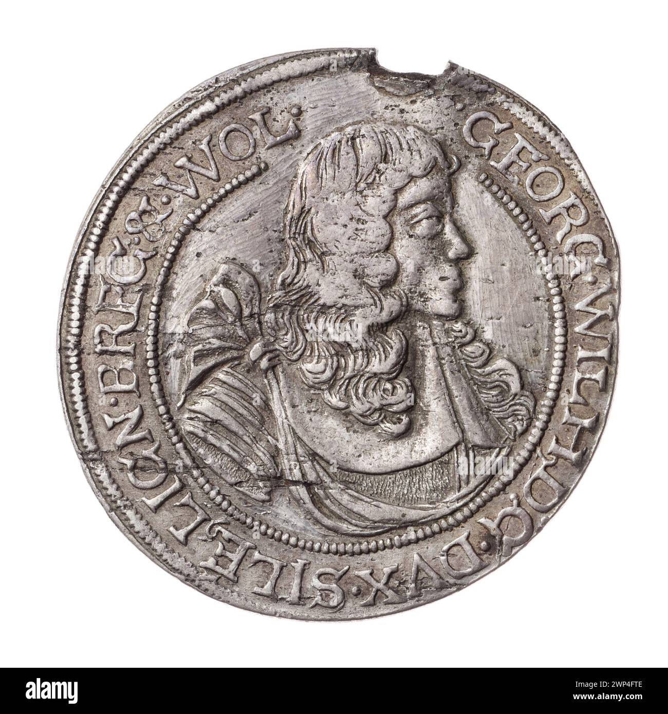 Un thaler circonstanciel pour le livre de Jerzy Wilhelm Legnica-Brzeski ; Jerzy Wilhelm (ksi Brzesko-Legnicko-Wośowski ; 1660-1675) ; 1675 (1675-00-00-1675-00) ; Jerzy Wilhelm (Prince de Legnica-Brzesko-Wołowski-1660-1675), Jerzy Wilhelm (Prince de Legnica-Brzesko-Wołowski-1660-1675)-iconographie, Piastów (rat), Rpostharité, 5 pièces de monnaie occasionnelle inscriptions, inscriptions, sous-titres occasionnels, interdictions, barres masculines, barreaux masculins en armure, bustes de règle, bustes de règle à droite, bustes en armure, portraits, portraits d'hommes, portraits d'hommes à droite, portraits en armure de défilé, portraits de Banque D'Images