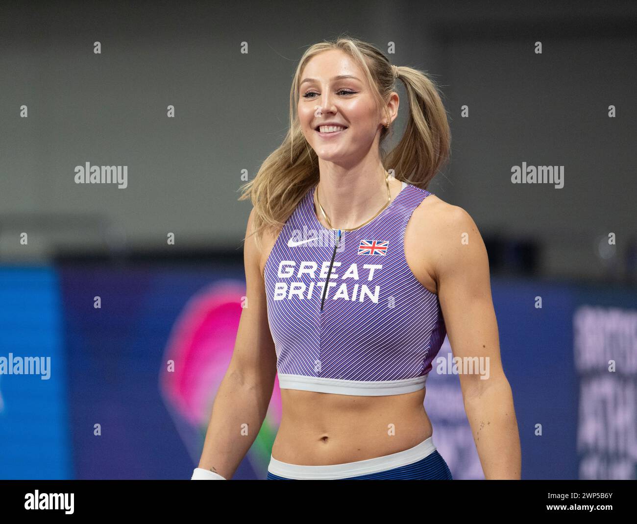 Glasgow, Royaume-Uni. 02 mars 2024. Molly Caudery de Grande-Bretagne participe à la finale de Pole Vault aux Championnats du monde d'athlétisme en salle, Emirates Arena. (Photo de Gary Mitchell/SOPA images/SIPA USA) crédit : SIPA USA/Alamy Live News Banque D'Images