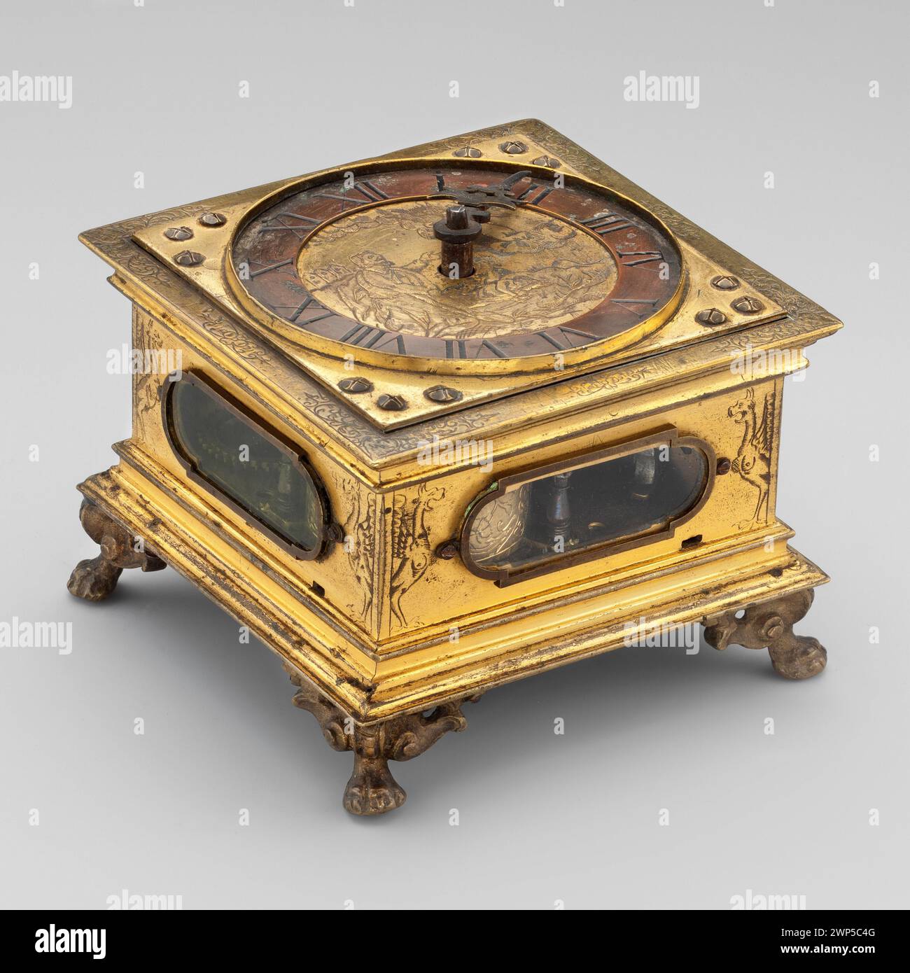 Horloge carrelée du XVIIe siècle par Jakub Giery représentant Jésus-Christ priant dans le jardin de Gethsémané avec des dragons, illustrant l'artisanat décoratif. Banque D'Images