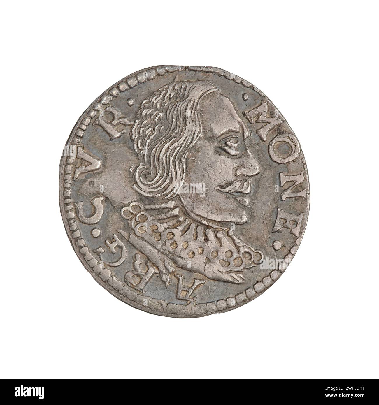 Pièce Trojak en argent émise en 1598 représentant Wilhelm Kettler, sous le règne de Fryderyk Kettler en Courlande et Semigalia. Banque D'Images
