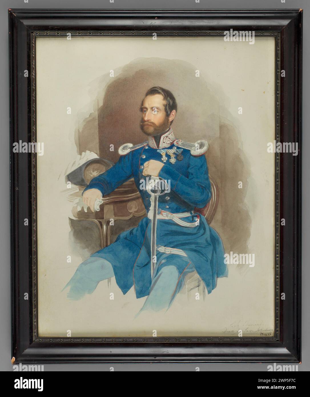 Portrait d'Edward Frederick von Sachsen-Altenburg en uniforme de cavalerie bavaroise, peint par Ernst Wilhelm Rietschel (1842-1843). Vêtements militaires, médailles, ordres, figure masculine assise et style miniature étranger du XIXe siècle, reflétant les collections aristocratiques bavaroises et allemandes. Banque D'Images