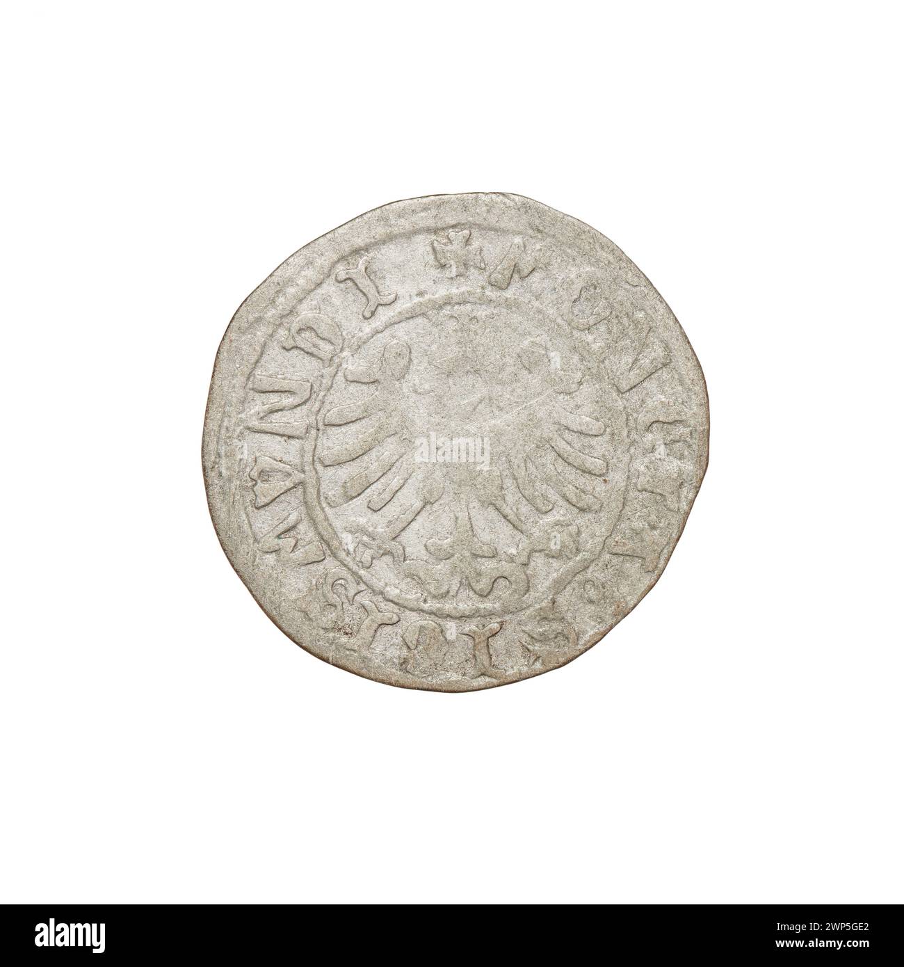 Penny de la couronne frappé sous le règne du roi Zygmunt I Stary de Pologne, utilisé comme monnaie légale entre 1506 et 1548. Banque D'Images