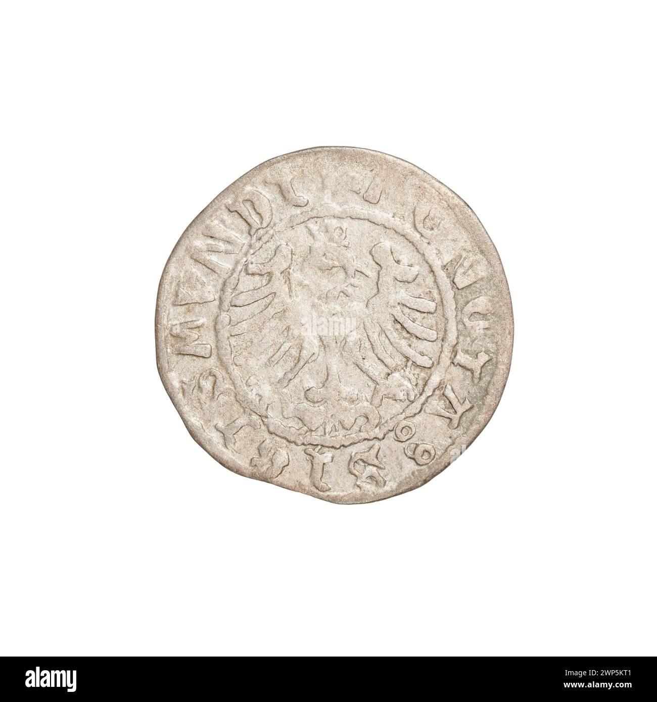 Penny officiel de la couronne frappé sous le roi Zygmunt I Stary de Pologne, utilisé comme monnaie de 1506 à 1548. Banque D'Images