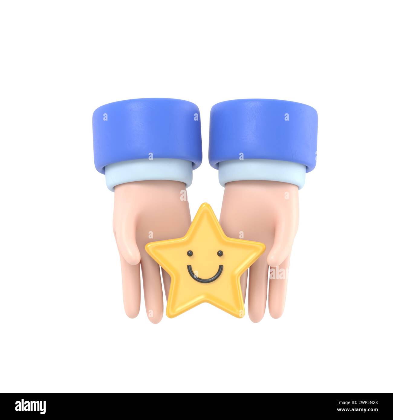 Main tenant l'étoile jaune visage de sourire heureux, bonne note de rétroaction, avis positif, sondage de satisfaction, évaluation de la santé mentale, bien-être enfant, monde Banque D'Images