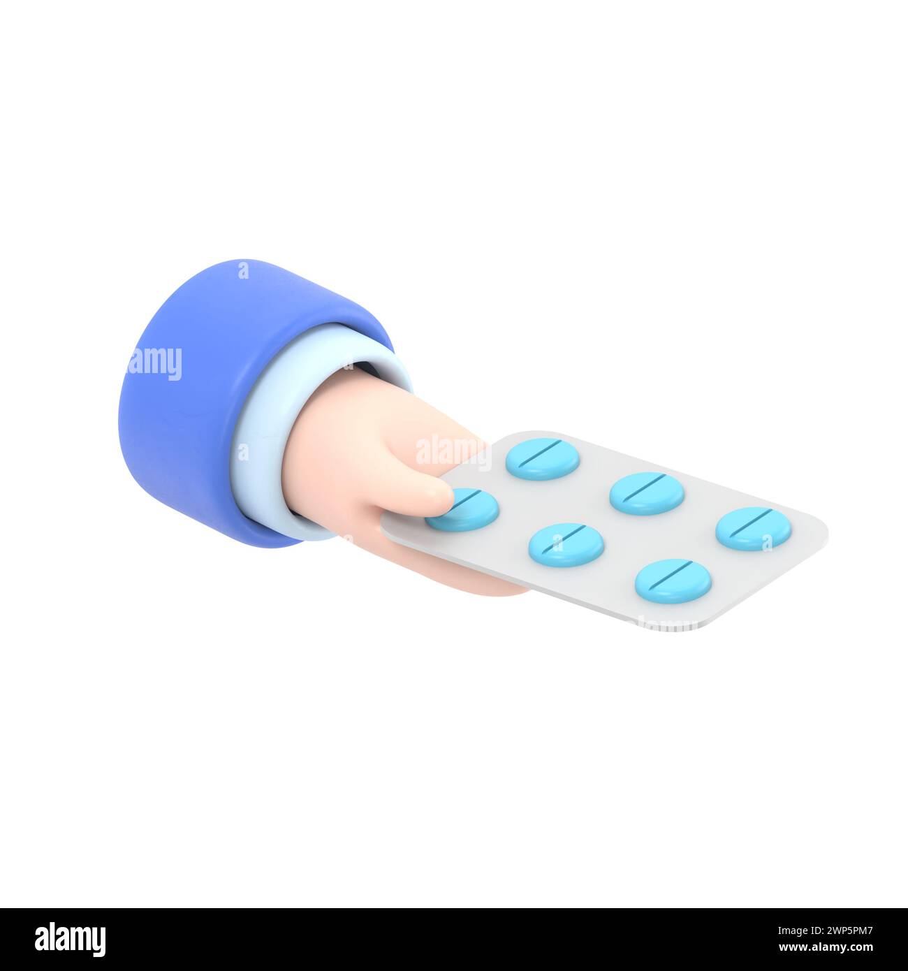 rendu 3d. Icône Pack de pilules. Docteur ou pharmacien main de dessin animé avec la peau noire tenant des médicaments. Illustration médicale de soins de santé.rendu 3D sur blanc Banque D'Images