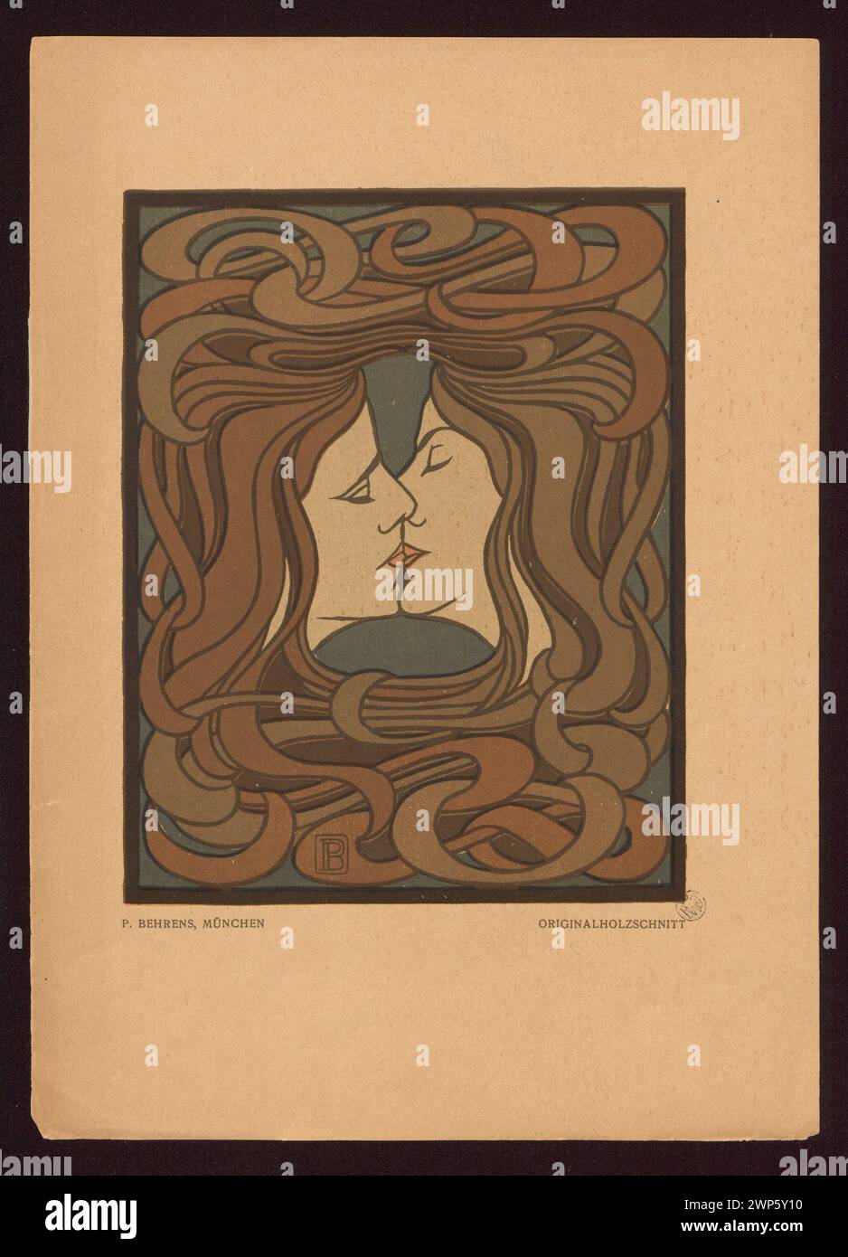 1898 illustration 'Der Kuss' de Peter Behrens, publiée par Pan-Verlag à Berlin, représentant un baiser dans une scène d'amour, faisant partie de collections dont Arnold Friedrich William Carstanjen et Dominik Witke-Jeżewski, acquis en cadeau. Banque D'Images