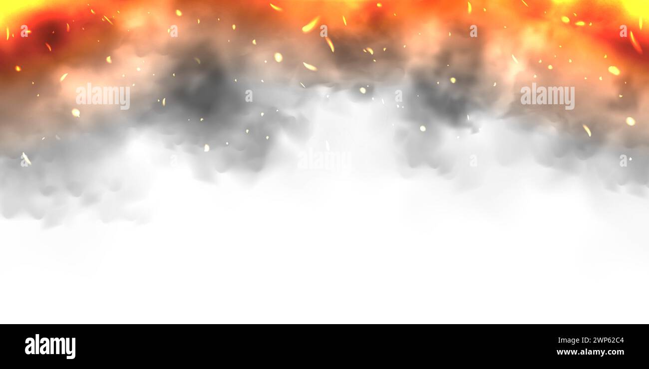 Fumée réaliste noire, nuages de poussière isolés sur fond blanc. Pollution par le smog ou le brouillard sale. Pollution de l'air, effet de brume. Fumée provenant d'un incendie ou d'une explosion Illustration de Vecteur