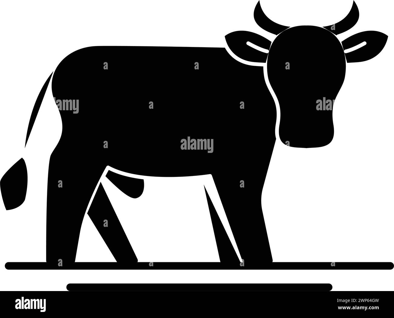 Modèle de conception de ligne d'icône de silhouette de vache isolé Illustration de Vecteur