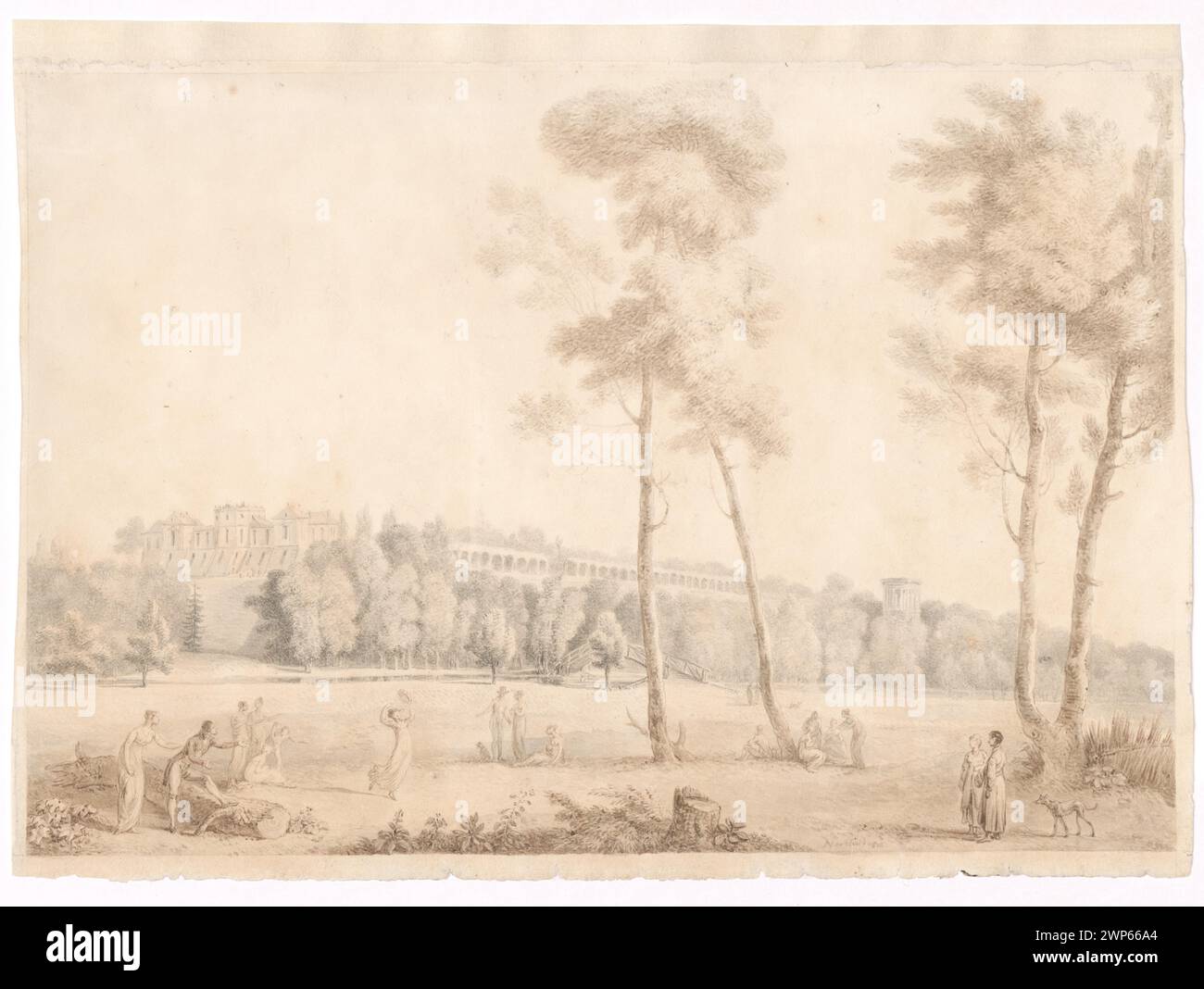 Représentation des activités de loisirs et de fenaison à Puławy, y compris l'aristocratie, les parcs, jardins, palais, et des scènes de village, peintes par Jean Pierre Norblin de la Gourdaine en 1802. Banque D'Images