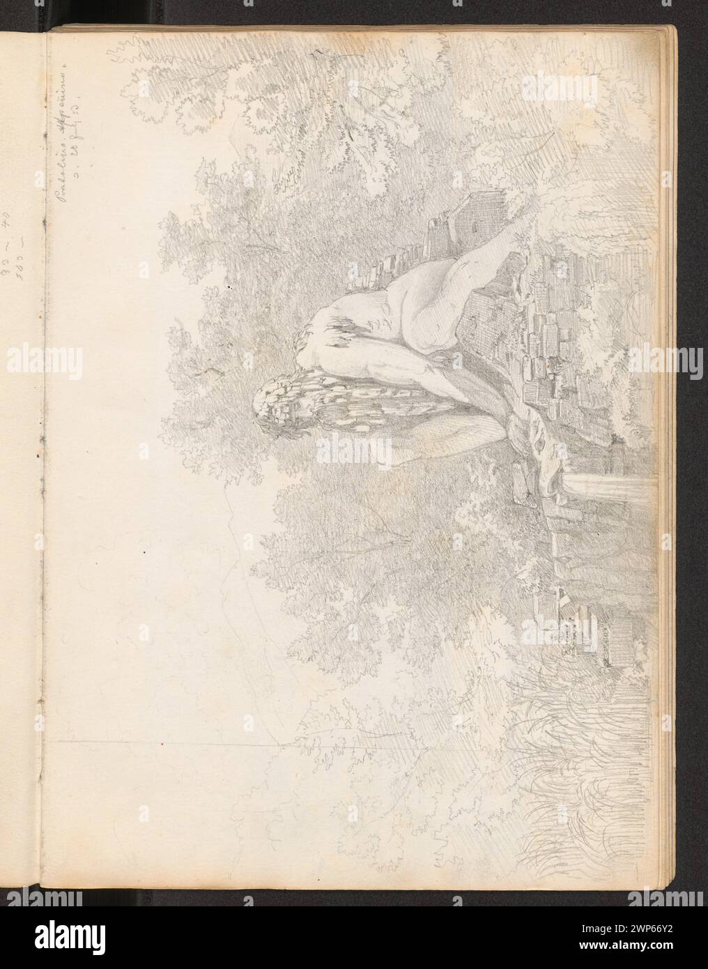 Grotte de Colosso Appennino dans les jardins de la villa Demidoff à Pratolino ; Blaschnik, Arthur (1823-1918) ; 1853 (18-00-00-18-00-00) ; Apennins (Italie - chaîne de montagnes), Florence (Italie), Giambologna, (1529-1608), Pratolino (Italie), Schlesisches Museum der Bildenden Künste (Wrocław - 1880-1945) - collection, Tuscania (Italie), Vaglia (Italie) , Wrocław (Voïvodie de Dolnośląskie), Italie (état), grottes, paysages, jardins, paysages, croquis Banque D'Images