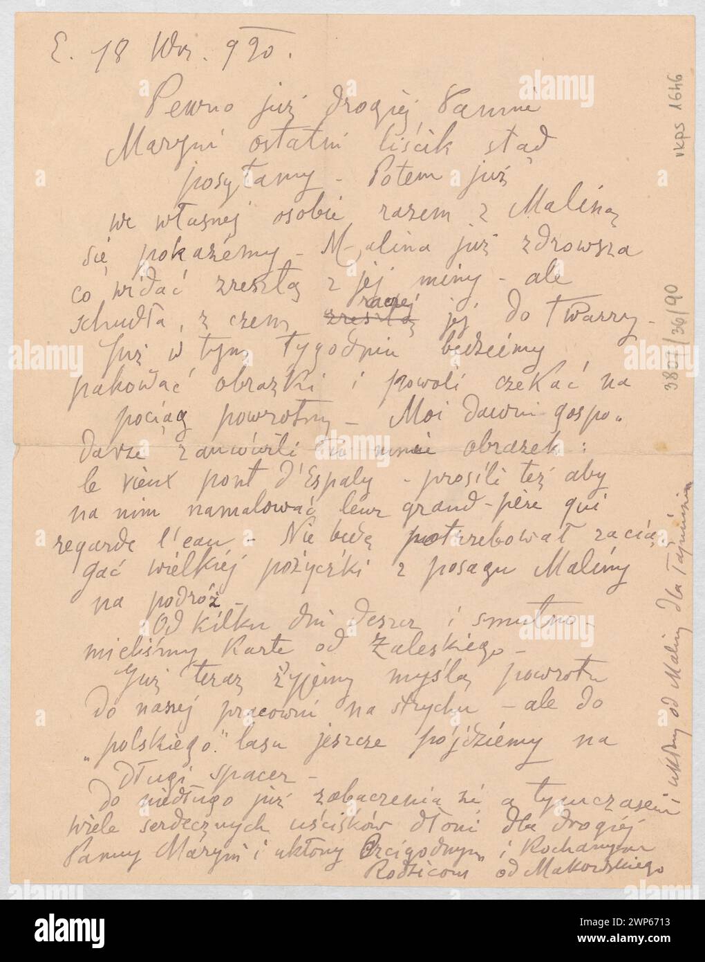 Lettre à Maria Mickiewiczówna avec le dessin 'C'est le depart ...