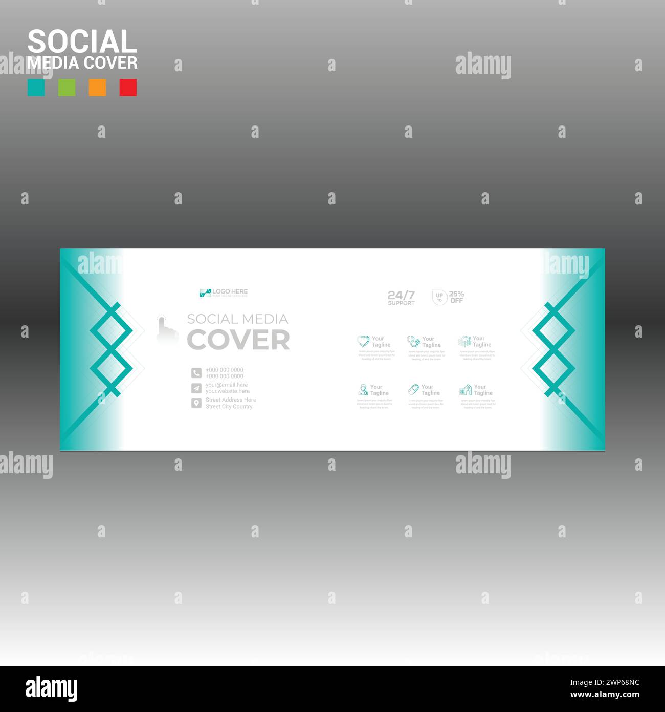 bannière de couverture de médias sociaux faite de 4 vecteurs colorés pour l'entreprise et toute meilleure utilisation de l'entreprise Illustration de Vecteur