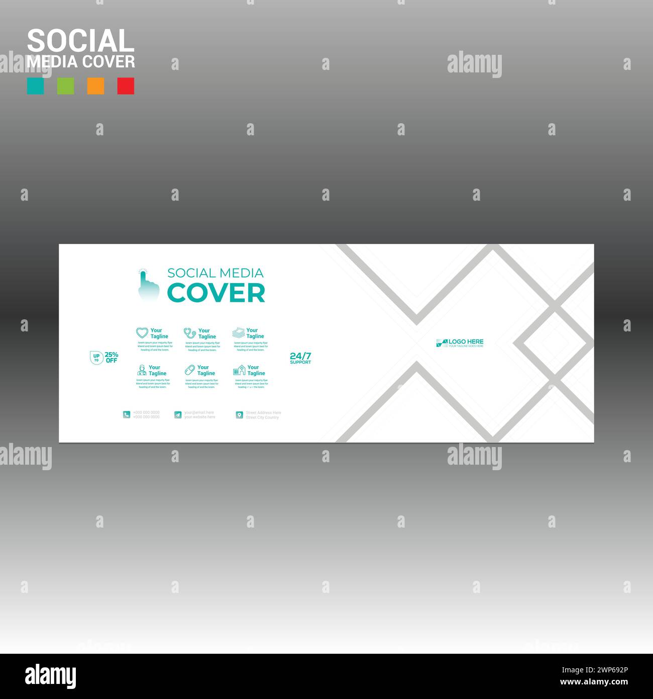 bannière de couverture de médias sociaux faite de 4 vecteurs colorés pour l'entreprise et toute meilleure utilisation de l'entreprise Illustration de Vecteur