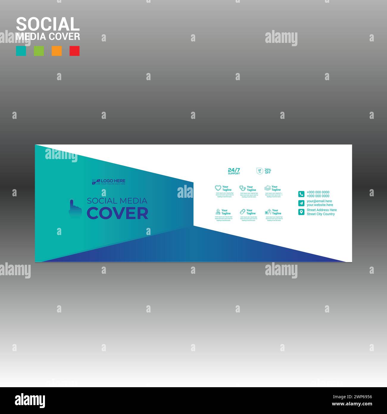 bannière de couverture de médias sociaux faite de 4 vecteurs colorés pour l'entreprise et toute meilleure utilisation de l'entreprise Illustration de Vecteur