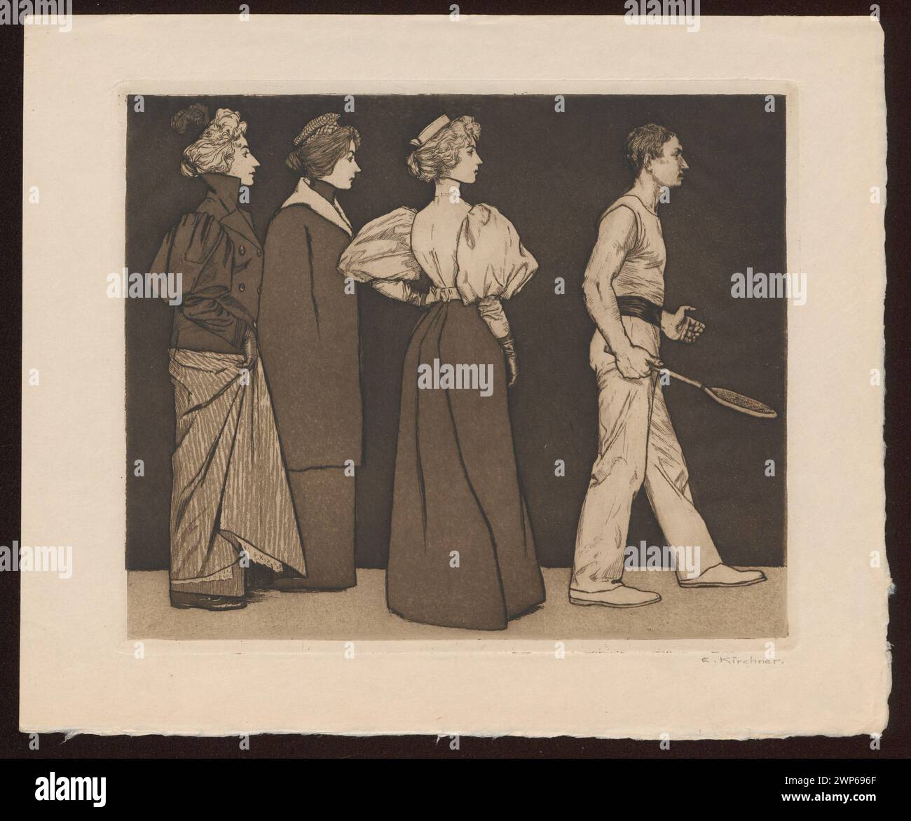 1896 peinture « Tennisspieler » par Eugen Kirchner, montrant des hommes et des femmes jouant au tennis, une partie de la collection de Dominik Witke-Jeżewski. Banque D'Images