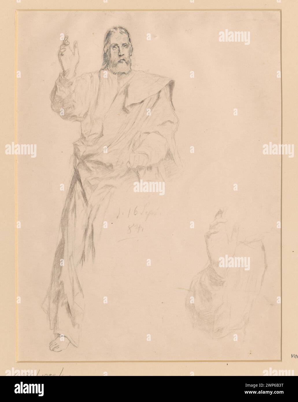 Étude de Jésus-Christ sur un âne avec la main levée en bénédiction, partie de la collection Schlesisches Museum der Bildenden Wrocław à Künste, liée à l'iconographie de l'entrée du Christ à Jérusalem et aux études préparatoires pour la peinture. Banque D'Images