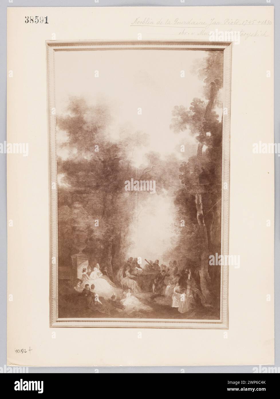 Photographie du tableau de Jan Piotr Norblin montrant un concert dans un parc, conservé dans la collection du Musée Czartoryski, photographié par Ignacy et Natan Krieger vers 1900. Banque D'Images