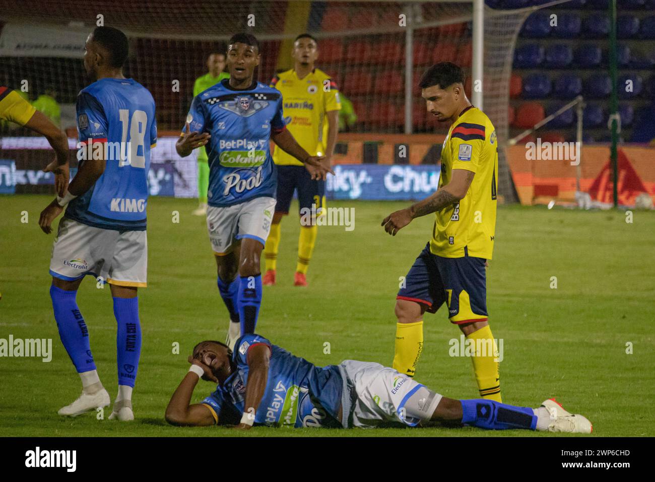 Bogota, Colombie. 04 mars 2024. Ronaldo Pajaro de Fortaleza réagit au Deportivo Pasto (1) V Fortaleza (0) lors de la ligue BetPlay à Pasto, Colombie, le 4 mars 2024. Photo par : Sebastian Maya/long Visual Press crédit : long Visual Press/Alamy Live News Banque D'Images