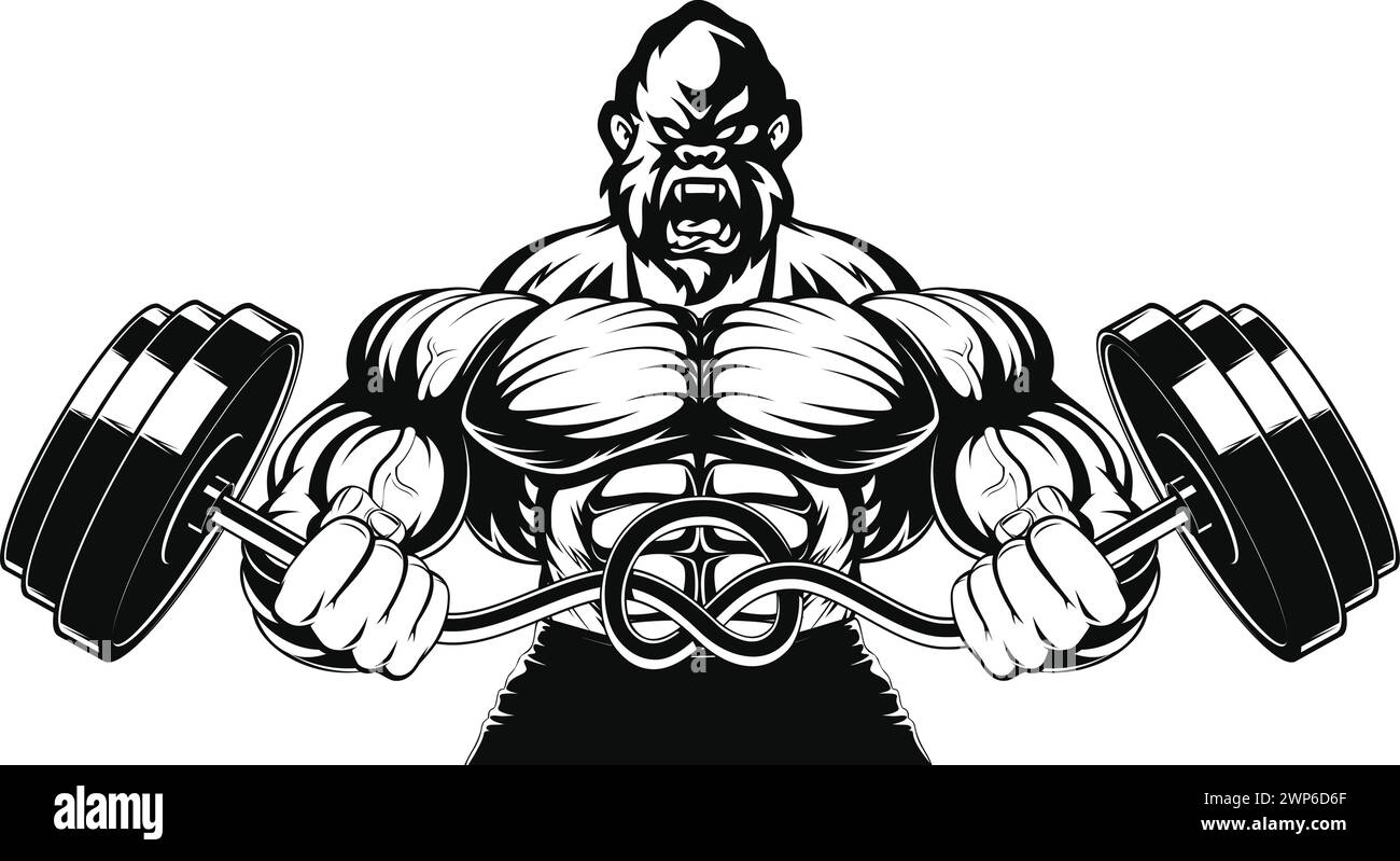 Angry Gorilla haltères de levage – vecteur de mascotte musculaire pour les marques de gymnastique et de fitness Illustration de Vecteur