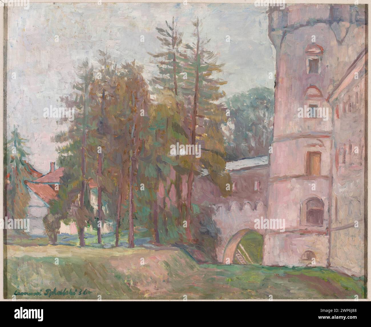 Représentation de paysages et d'autres œuvres des groupes d'artistes plasticiens Jednorog et Prism à Krasiczyn, de l'entre-deux-guerres, conservés dans les collections d'art d'État de Varsovie. Banque D'Images