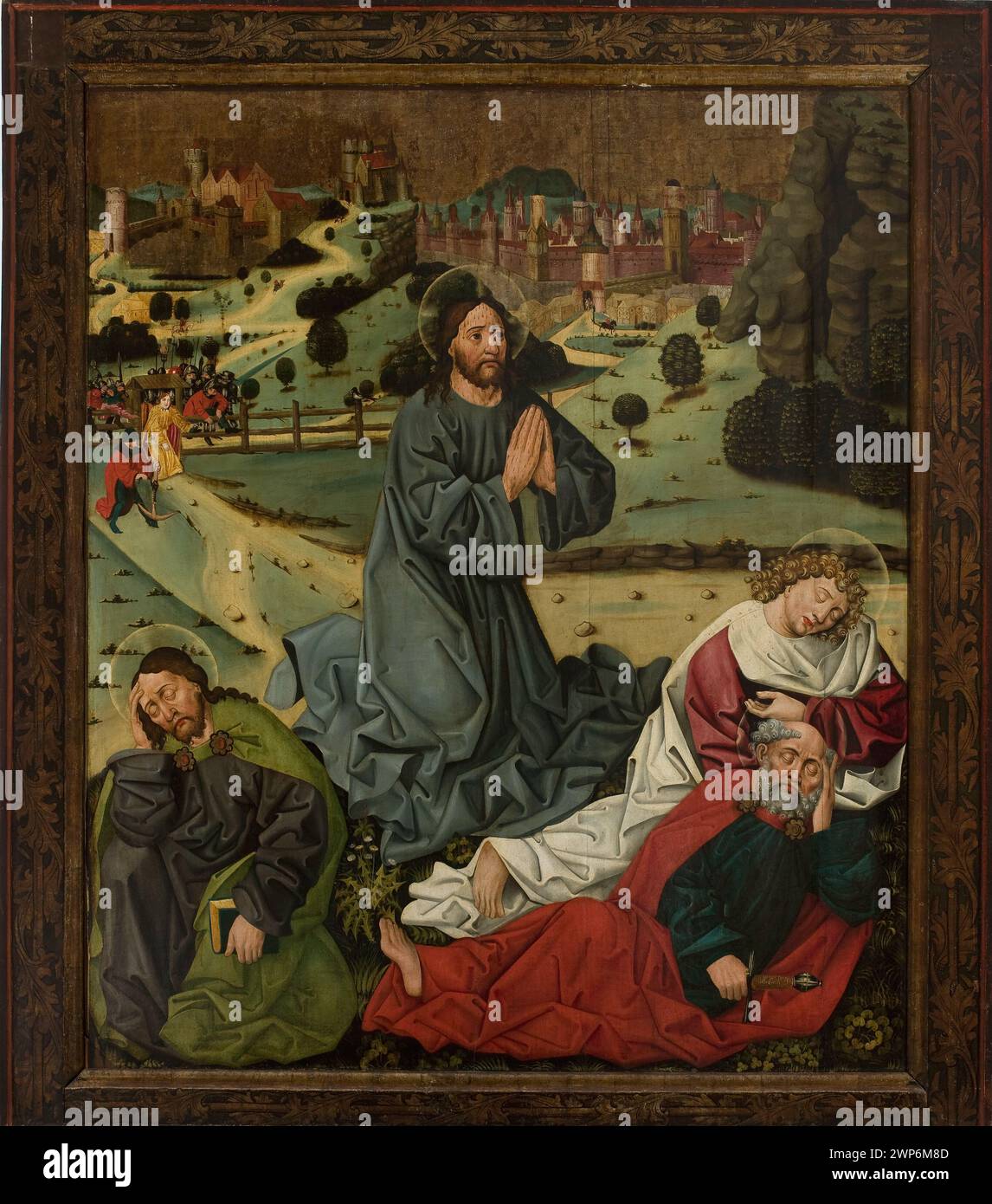 1466 polyptyque de Legnica par Mikołaj Obilman représentant le Christ dans le jardin de Gethsémani, avec les saints Fabian et Sébastien, situé à l'église des membres Pierre et Paul et déposé au musée du district de Lublin. Banque D'Images