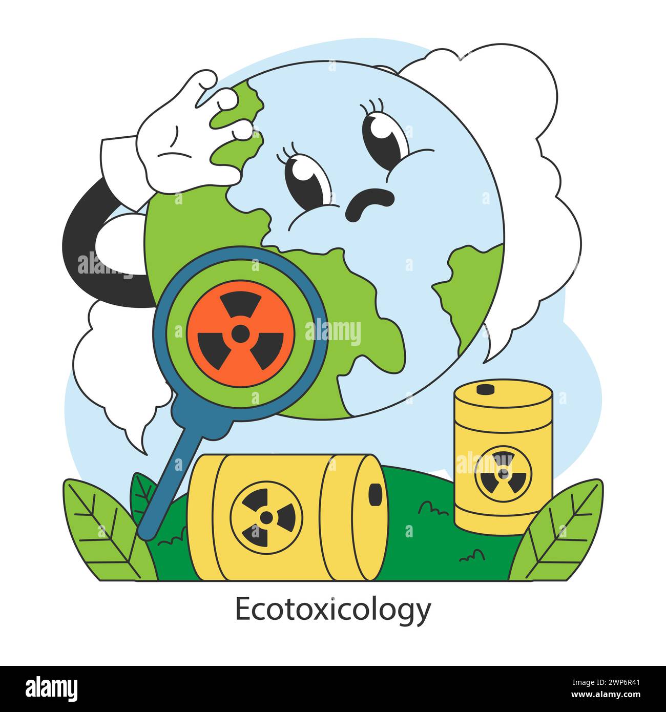 Écotoxicologie. Recherche de l'impact des déchets toxiques sur l'environnement de la planète. Contaminant de l'écosystème. La Terre en détresse avec des symboles nucléaires. Illustration vectorielle plate. Illustration de Vecteur