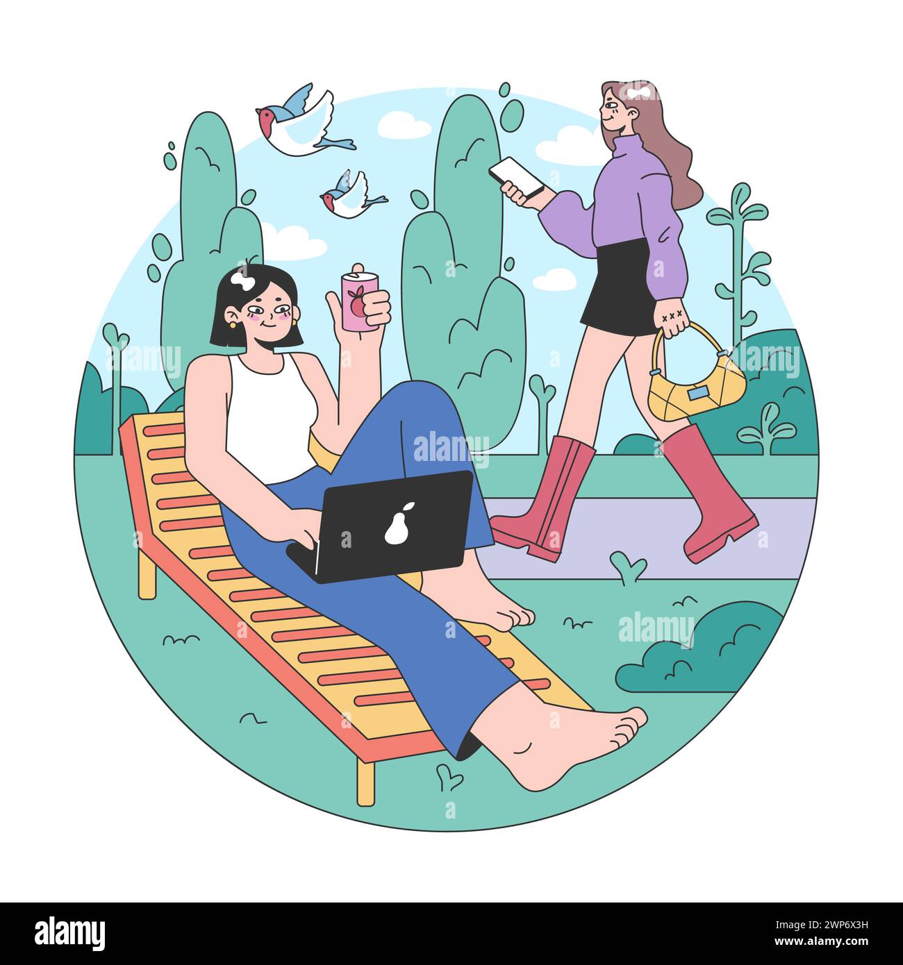 Idée de troisième place. Environnement social, séparé de la maison et du lieu de travail. Construction de la vie communautaire, interaction des personnes et zone de communication. Illustration vectorielle plate Illustration de Vecteur