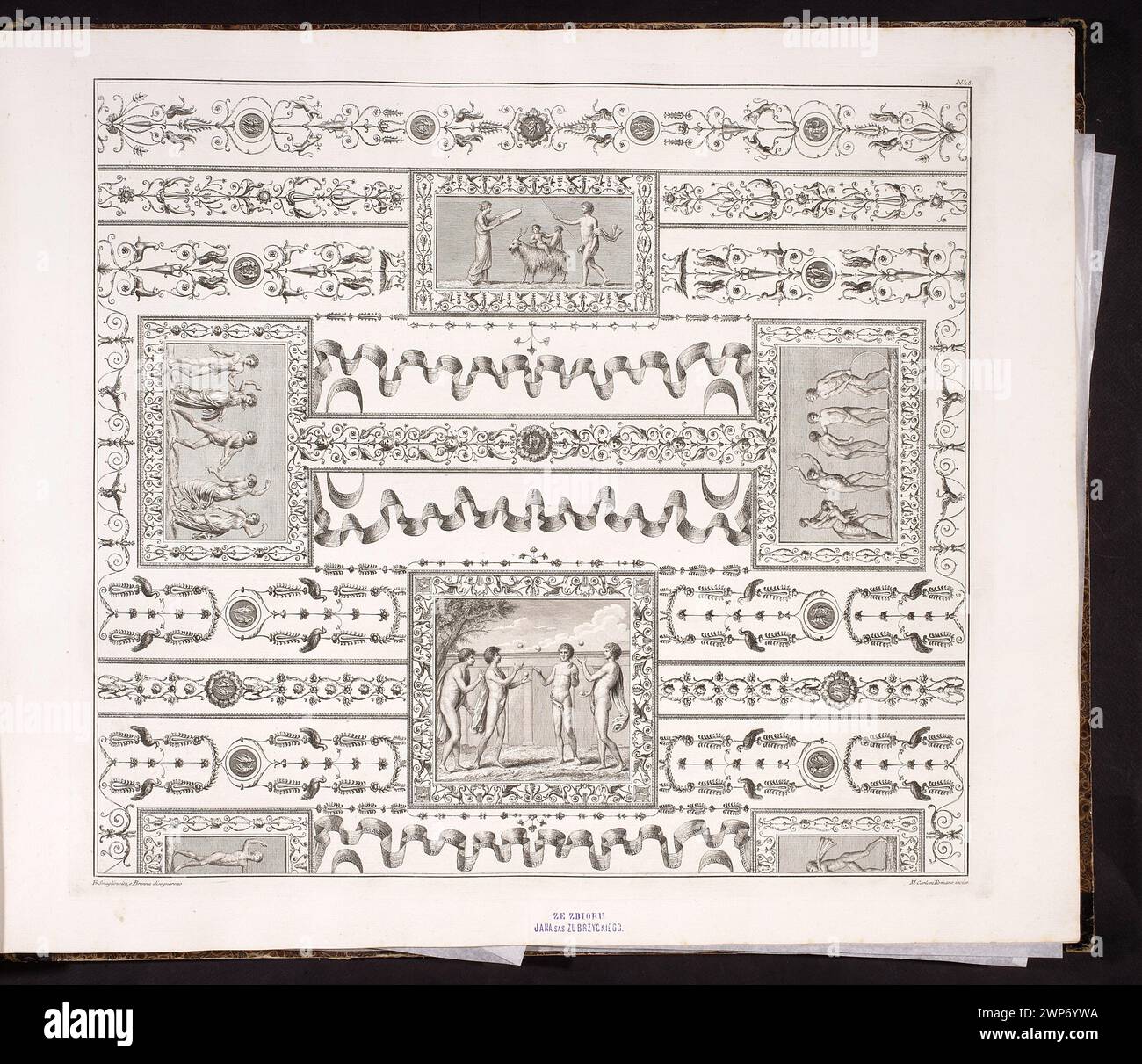 Vestigia delle terme di Tito. Décoration de voûte dans Fondo Turchino, dans la salle 11 ; Carlone, Marco (1742-1796), Brenna, Vincenzo (1741-1820), Smuglewicz, Franciszek (1745-1807), Manna, Pietro (17 ..- 18 ..) ; après 1776 (2ème édition de noir et blanc) (1776-00-00-1801-00-00) ; Rome, SAS-Zubrzycki Jan, collection, Vestigia delle terme di Tito, 1776, illustration, archéologie, sport, antiquité, achat (provenance) Banque D'Images