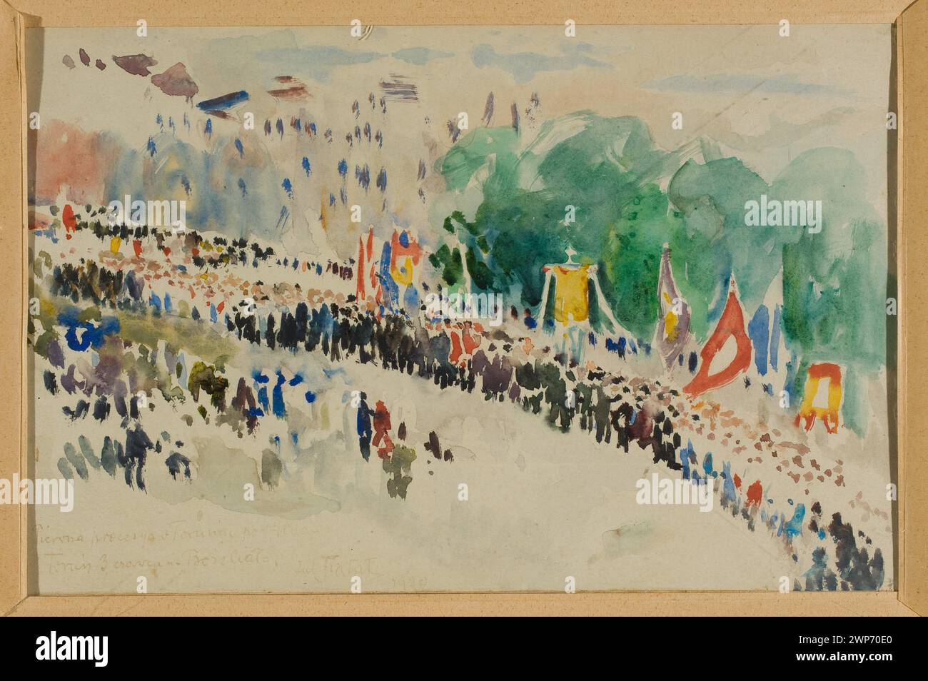 Procession dans le jour parce que le corps à Toruń ; FA AT, Julien (1853-1929) ; 1920 (1920-00-00-1920-00-00) ; Corpus Christi (iconogr.), Toruń (Voïvodie de Poméranie Kuyavian), Urbańczyk, Eugeniusz (FL. 1963), Urbańczyk, Eugeniusz (FL. 1963) - collection, polonaise (culture), processions, dessins polonais, scènes collectives, achat (provenance), fêtes religieuses Banque D'Images