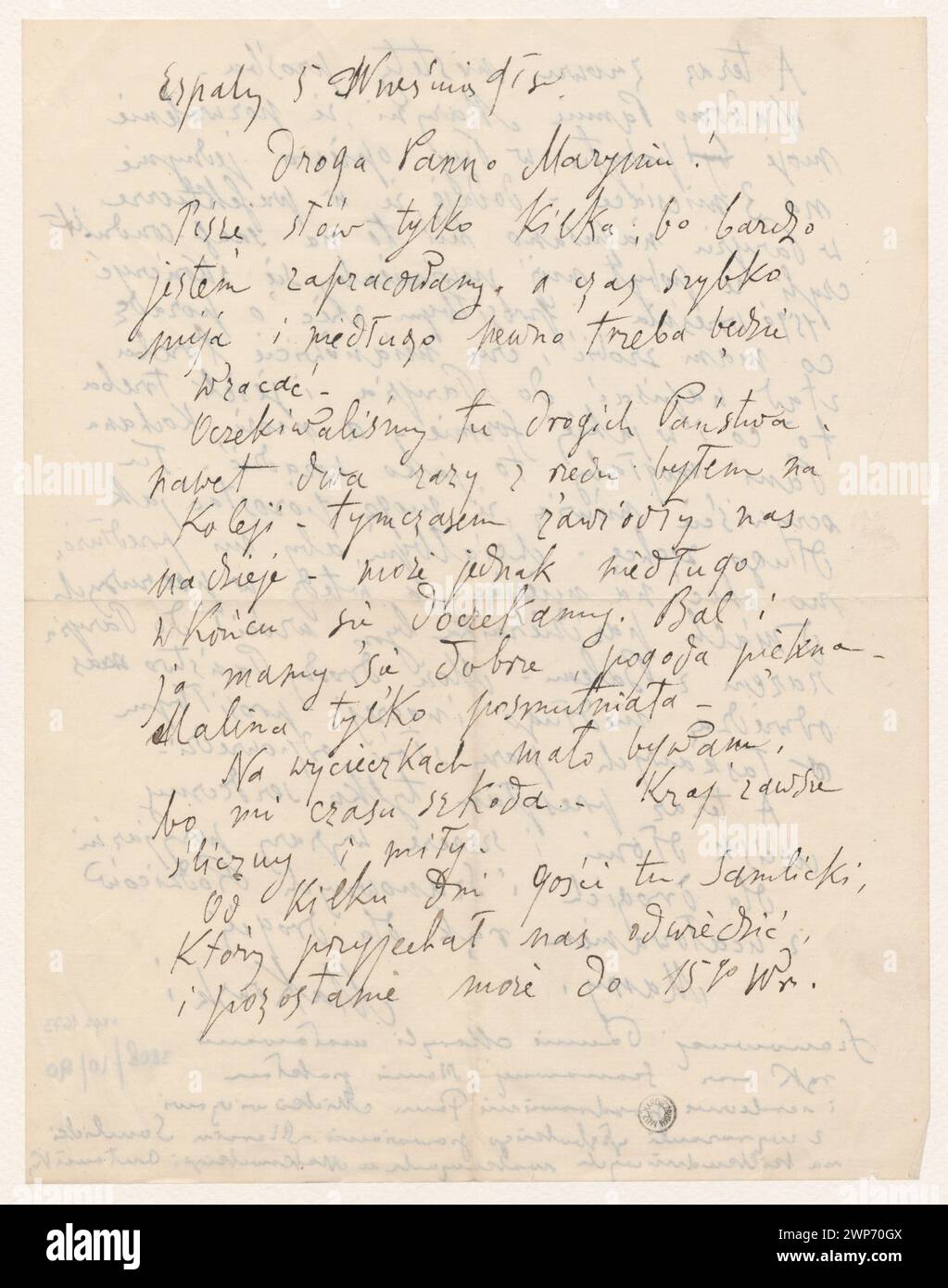 Lettre de Tadeusz Makowski à Maria Mickiewiczówna, datée du 5 septembre 1918, incluant une note de Marcin Samlicki. Partie de la collection de la famille Mickiewicz documentant la provenance de la correspondance. Banque D'Images