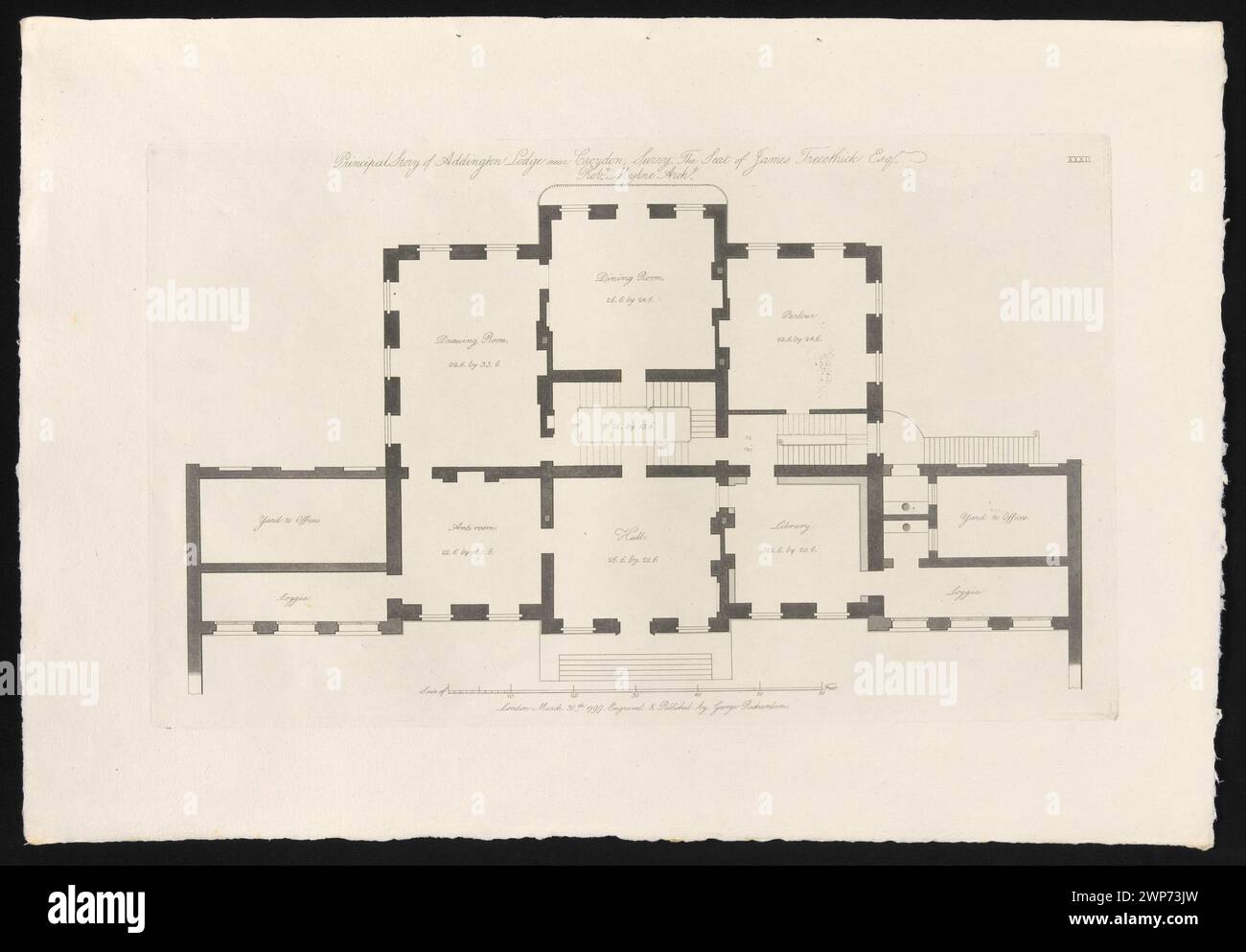 Addington Lodge plan du domaine de James Trecothick, situé près de Croydon, dans le Surry ; Richardson, George (1736-1817), Wrong, Robert (1733-1811), Richardson, George (Londres ; Éditeur; FL CA 1766-1816) ; 1802-1808 (édition) ; 1799 (matrice) (1799-00-00-1808-00-00); Banque D'Images