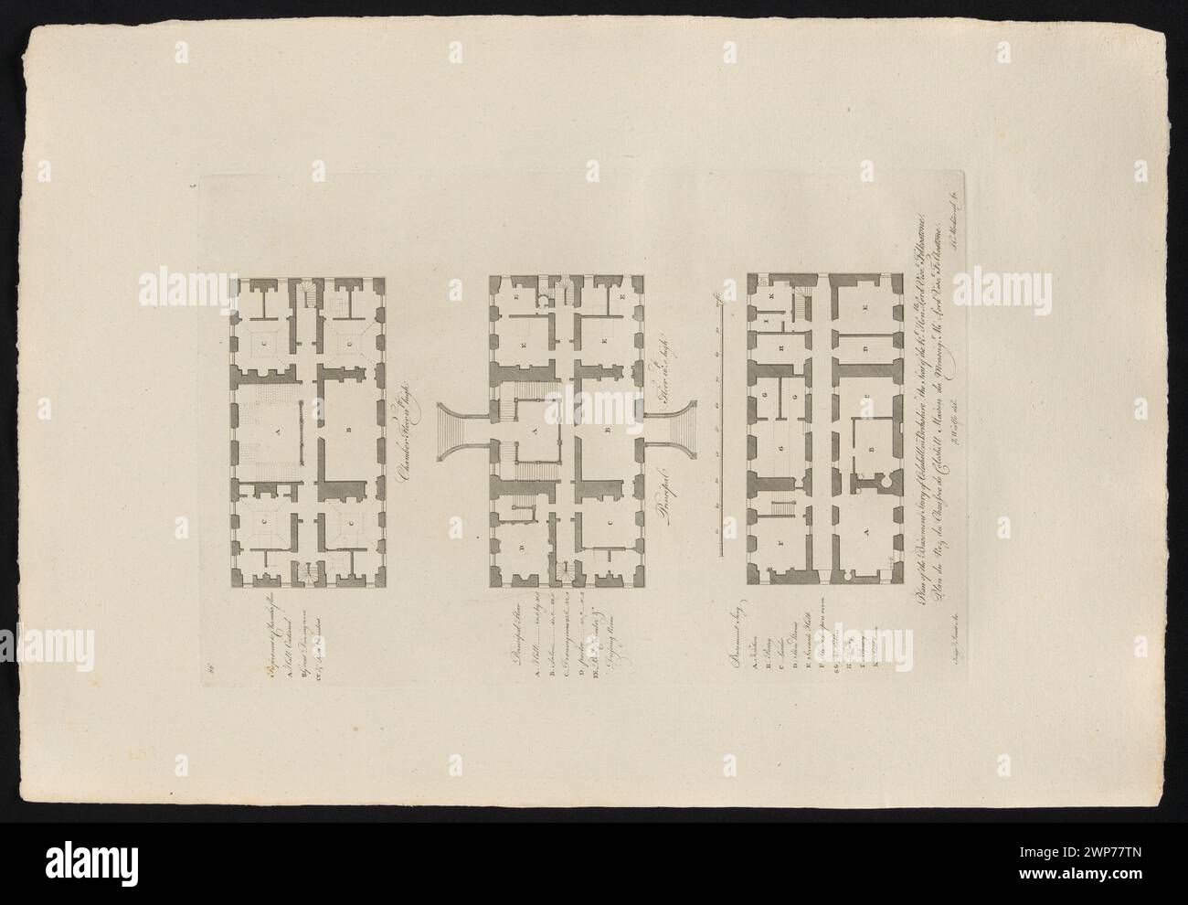 Plans des trois étages de la maison de Coleshil dans le Berkshire, sur la propriété de Jacob Pleydella Bouverie, vicehrabi Folkstone ; Mackworth, H. (FL. CA 1771), Woolfe, John (1673-1793), Jones, Inigo (1573-1652); 1771 (1771-00-00-1771-00-00); Banque D'Images