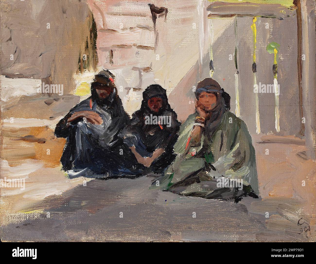 1901 peinture de Jan Cieśki représentant des femmes bédouines au cours d'un voyage en Palestine, qui fait partie des collections d'art de l'État de Varsovie, documentant des tenues vestimentaires et des scènes de voyage régionales. Banque D'Images