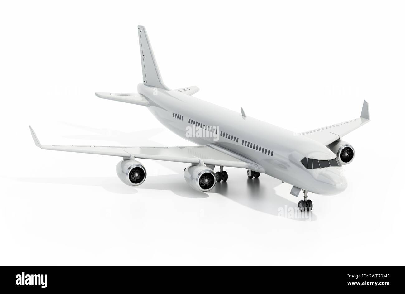 Avion de passagers moderne générique isolé sur fond blanc. Illustration 3D. Banque D'Images