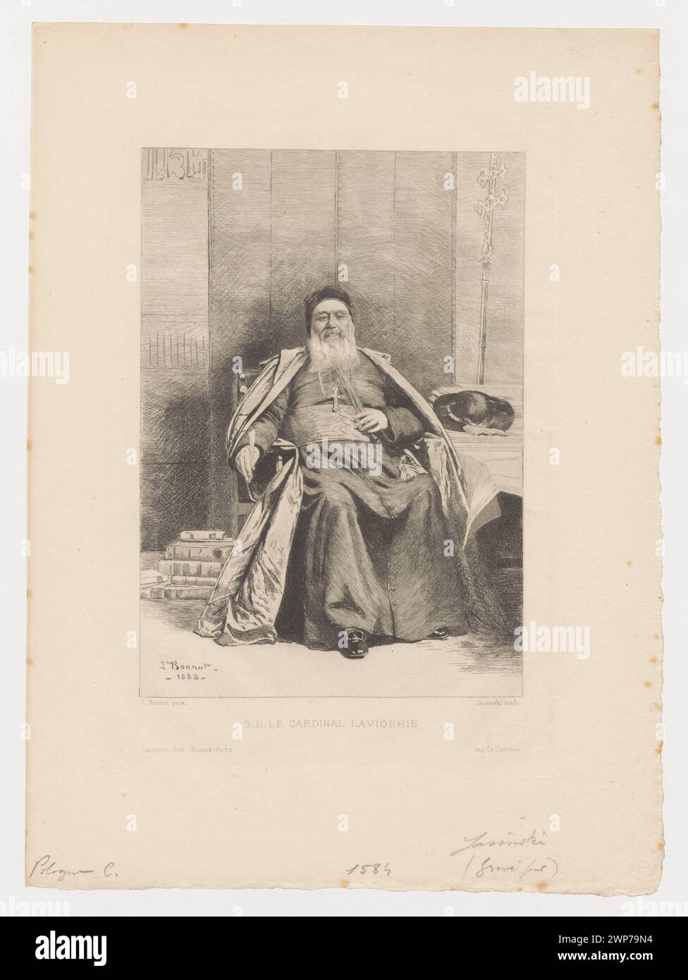 S. E. le Cardinal Lavigerie ; Jasi ski, Feliks Stanis ; magazine, maison d'édition; 1859-2002) ; 1888 (1888-00-00-1888-00-00);Gazette des Beaux-Arts (revue - Paris - 1859-2002) - illustrations, Lavigerie, Charles Martial Allemand (Cardinal - 1825-1892), Studziński, Franciszek (1895-1967), Studziński, Franciszek (1895-1967) - collection, clergé, français (culture), graphisme français, graphisme polonais, cardinaux, livres, estampes d'édition, Pologne (culture), portraits d'hommes, achat (provenance) Banque D'Images