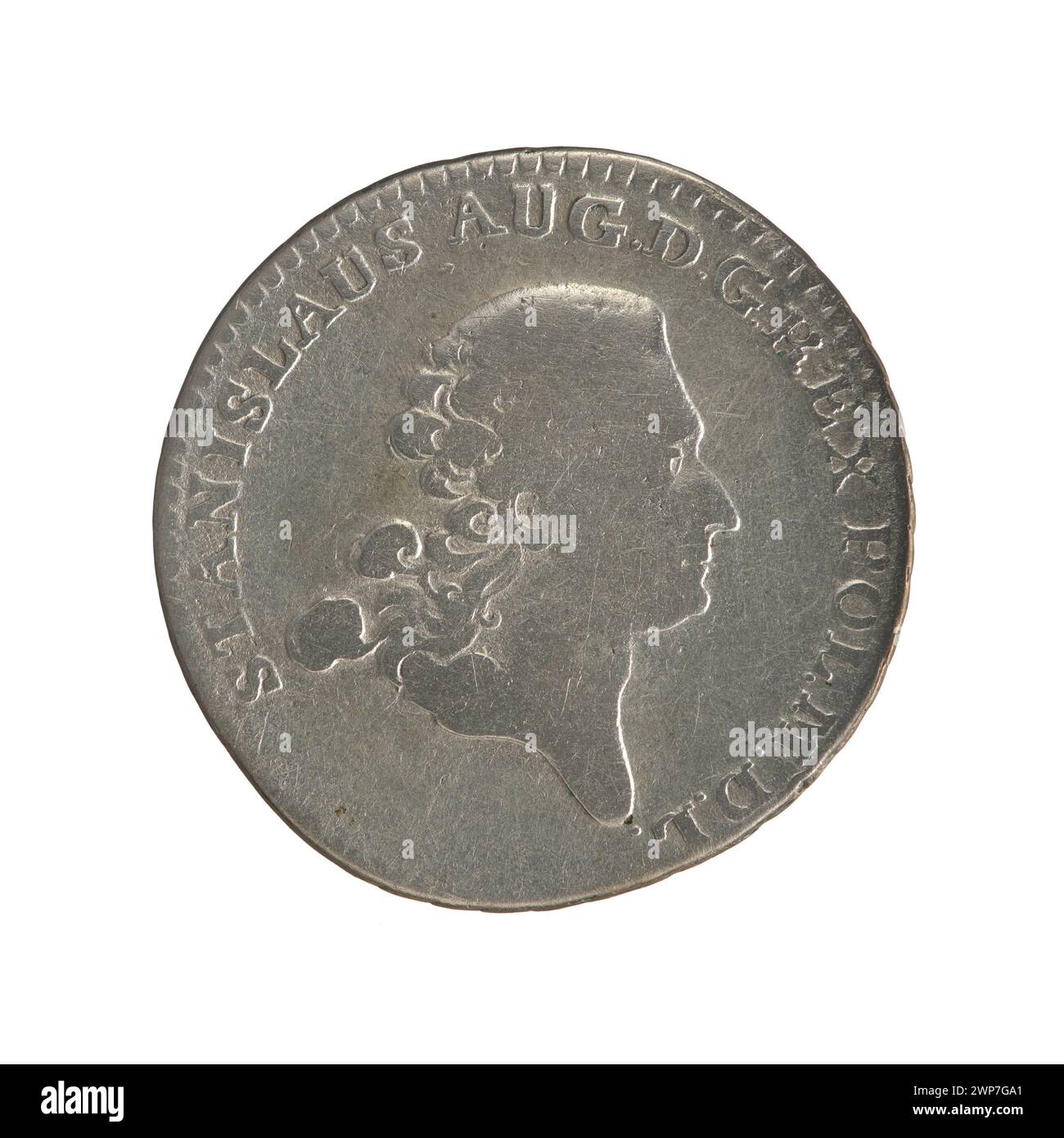 Deux pièces de couronnement représentant le roi Stanisław August Poniatowski, frappées par Fryderyk Wilhelm Sylm vers 1766, représentant la monnaie polonaise et l'iconographie royale de la fin du XVIIIe siècle. Banque D'Images