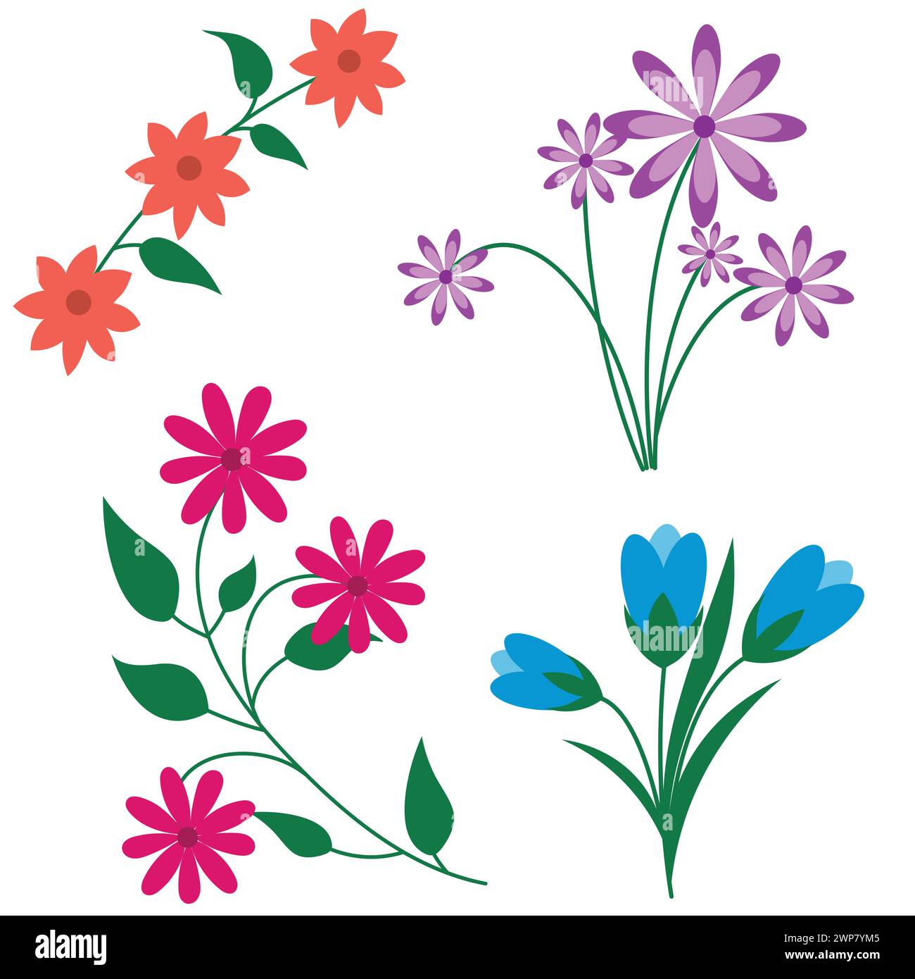 Ensemble de fleurs. Fleurs de printemps et d'été. Ensemble floral Illustration de Vecteur